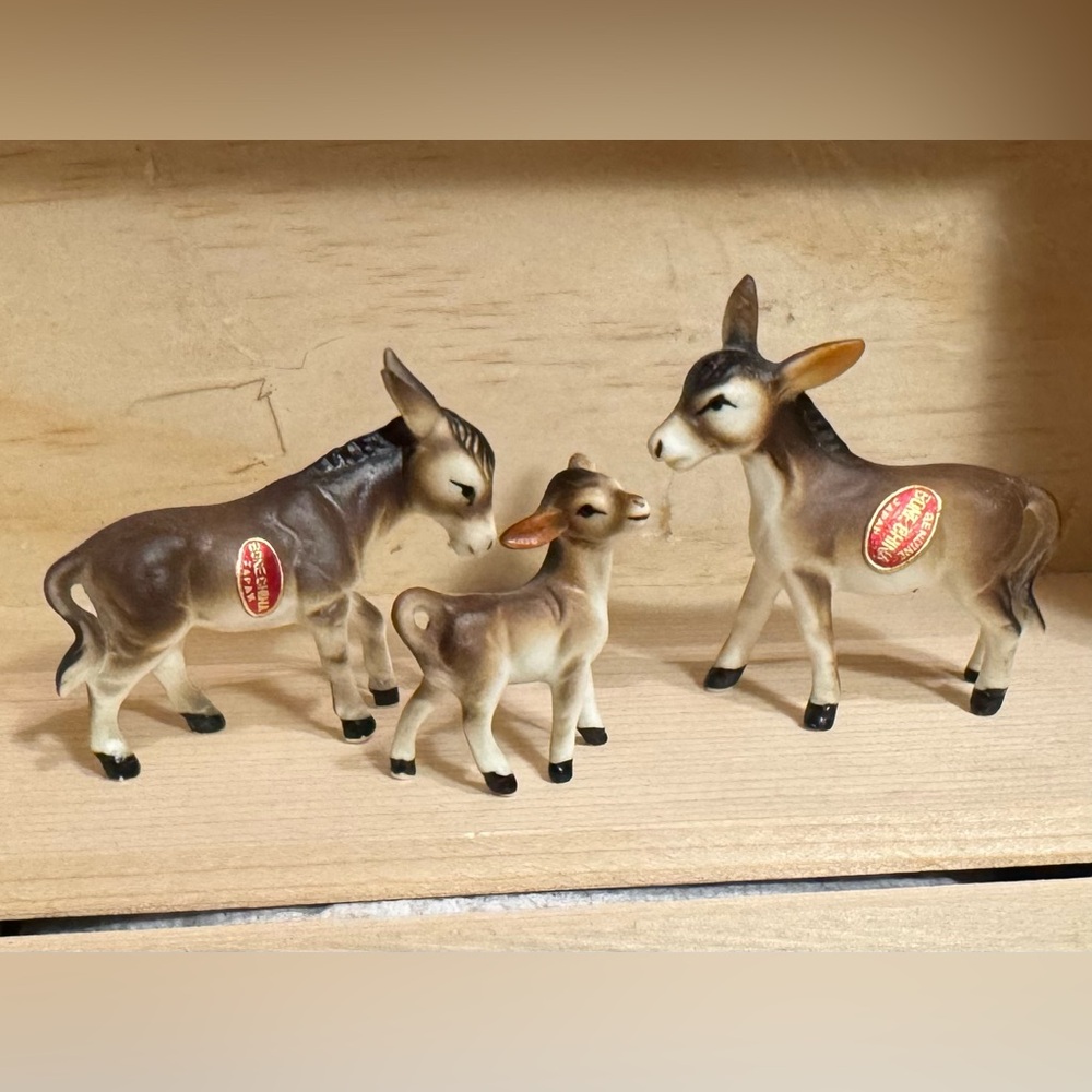 Charming Brown Bone China Donkey Figurines Set of Three